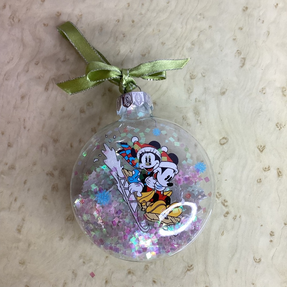 Disney Mickey Minnie Mouse Christmas Tree Ornament Clear Shaker Confetti